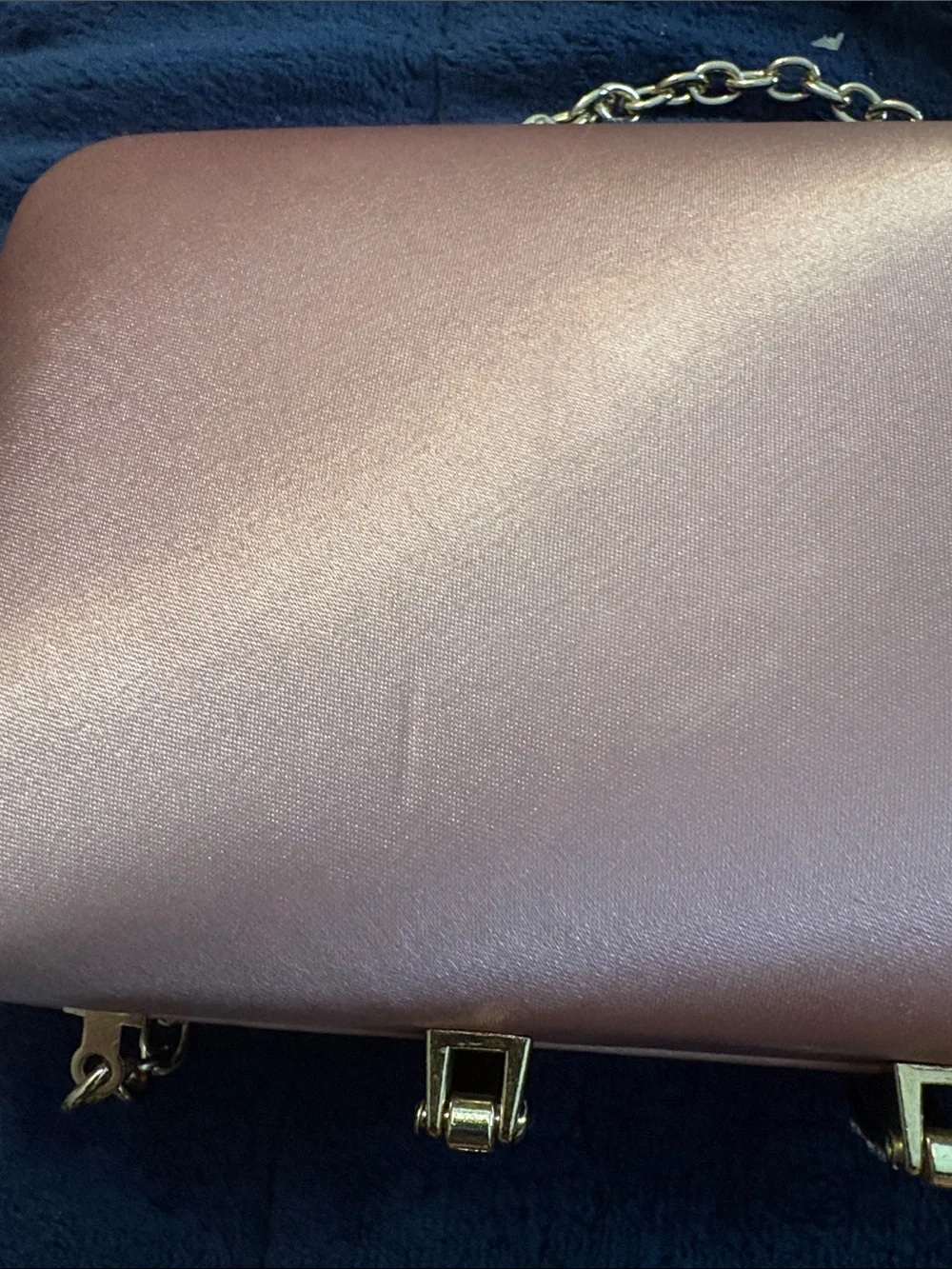 INC Rose Gold Satin Clutch with Crystal Horseshoe Accent